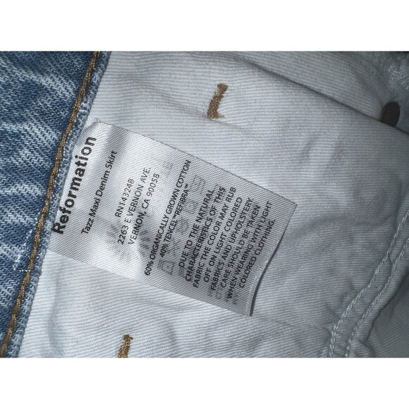 Reformation Skirt Womens 31 Blue Denim Tazz Maxi Raw Hem Modern Festival New - Picture 6 of 10